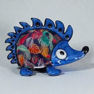 Enamel Hedgehog Brooch Pin Colorful Large Cute Animal Black Metal Lapel